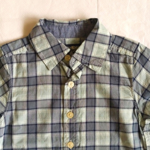 NEW oshkosh b'gosh plaid button down collared short sleeve shirt 2T boys - Picture 5 of 8